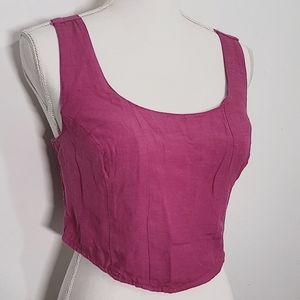 Midnight Sky Women's Pink Sleeveless Linen Blend Fitted Crop Top Size Large